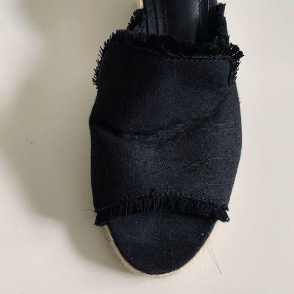 Ralph Lauren Carlynda Black Linen Slip On Wedges - Picture 5 of 7